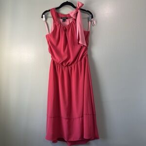 White House Black Market Sleeveless Pink Midi Dress‎ high low w tie-able sleeve